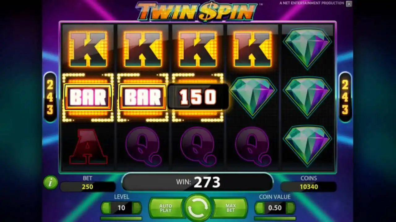 Twin Spin slot Nederland: speelscherm met Twin Reels op vijf rollen en 243 winlijnen